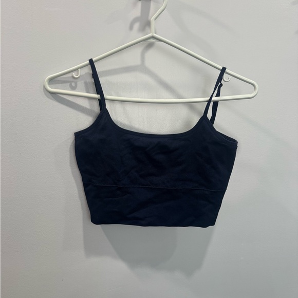 Garage Tops - Garage cropped double-lined navy blue tank